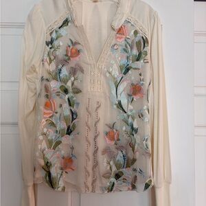 Embroidered Floral Beige Blouse